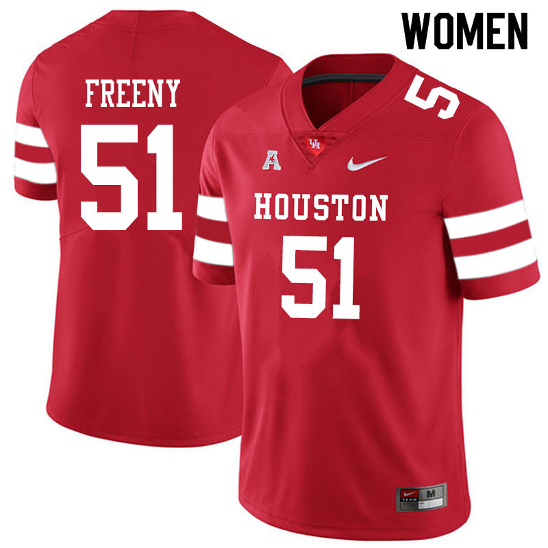 Women #51 Tariq Freeny Houston Cougars College Football Jerseys Sale-Red